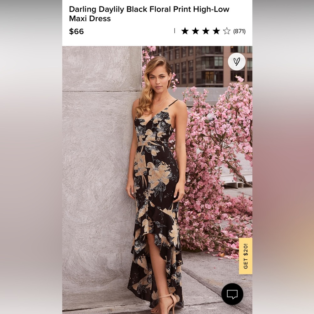 NET darling daylily black floral print high low maxi dress